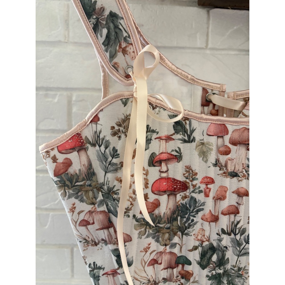 Scarlet Darkness Mushroom Floral Fairy Cottagecore Lace-up Corset Khaki Size 6 - Picture 4 of 9